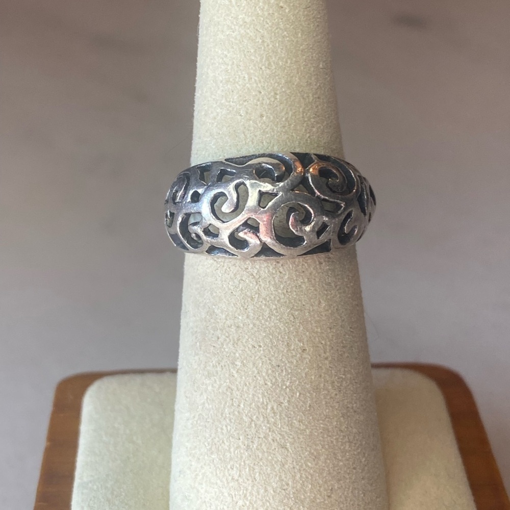 Sterling Silver Filigree Band Ring Signed MN Size 6.5 – 925 Solid Silver 4g